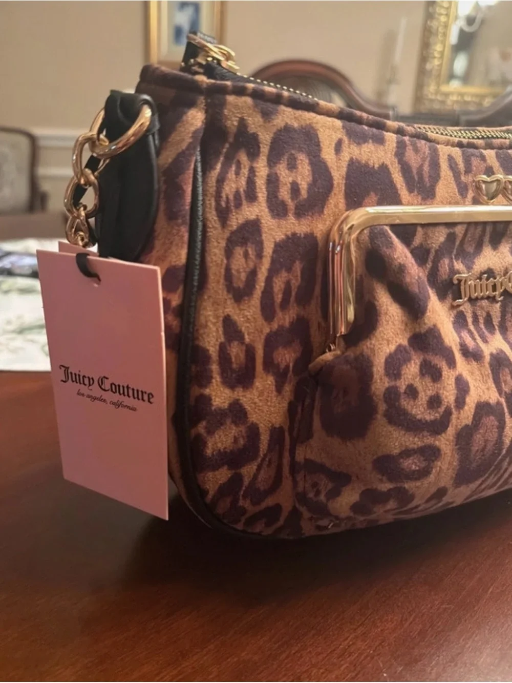 Juicy Couture Leopard Print Shoulder Bag in Brown and Tan
